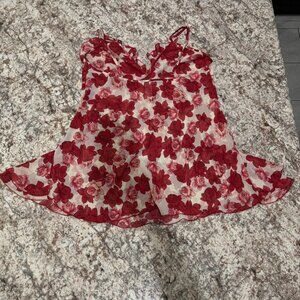 Je T'adore Red Rose Floral Mesh Babydoll Top XL Sheer With Ruffles